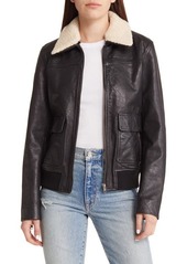 Treasure & Bond Leather Bomber Jacket with Removable Faux Shearling Trim