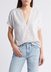 Treasure & Bond Pintuck Short Sleeve Cotton Popover Top