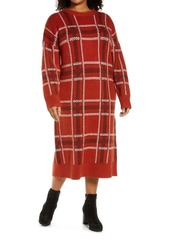 Treasure & Bond Plaid Cotton Blend Midi Sweater Dress in Red- Brown Combo at Nordstrom