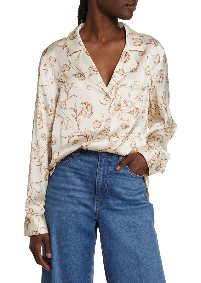 Treasure & Bond Satin Button-Up Top in Ivory- Rust Cascade Blooms at Nordstrom Rack
