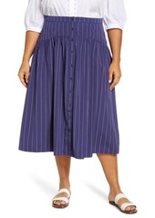 Treasure & Bond Stripe Cotton Poplin Midi Skirt in Navy- Ivory Ralph Stripe at Nordstrom