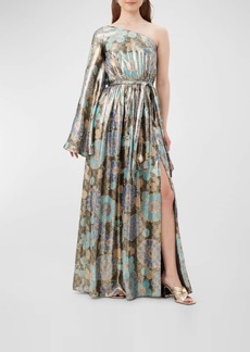 Trina Turk Amida One-Shoulder Metallic Floral-Print Gown