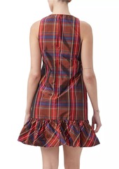 Trina Turk Berry Plaid Puff-Hem Dress