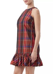 Trina Turk Berry Plaid Puff-Hem Dress