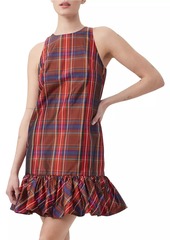 Trina Turk Berry Plaid Puff-Hem Dress