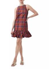 Trina Turk Berry Plaid Puff-Hem Dress