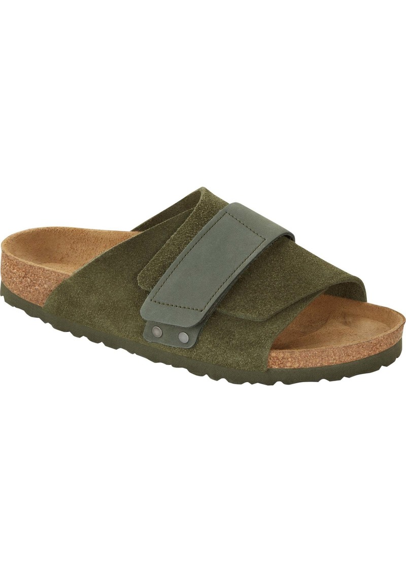 Trina Turk Birkenstock USA  MEN'S KYOTO THYME GREEN SUEDE SLIDE SANDAL / THYME