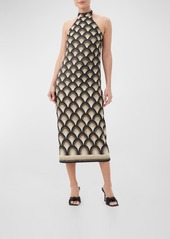 Trina Turk Giri Scallop-Print Halter Midi Dress