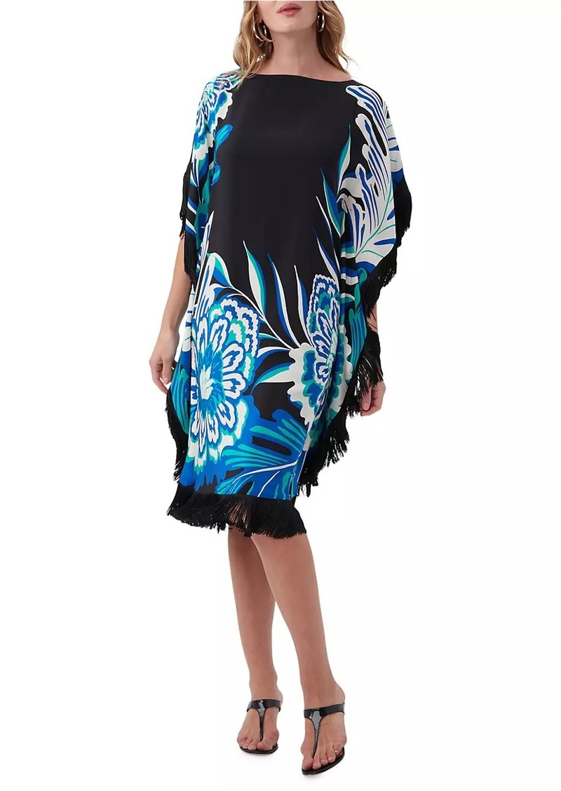 Trina Turk Global Fringe Silk Caftan Dress