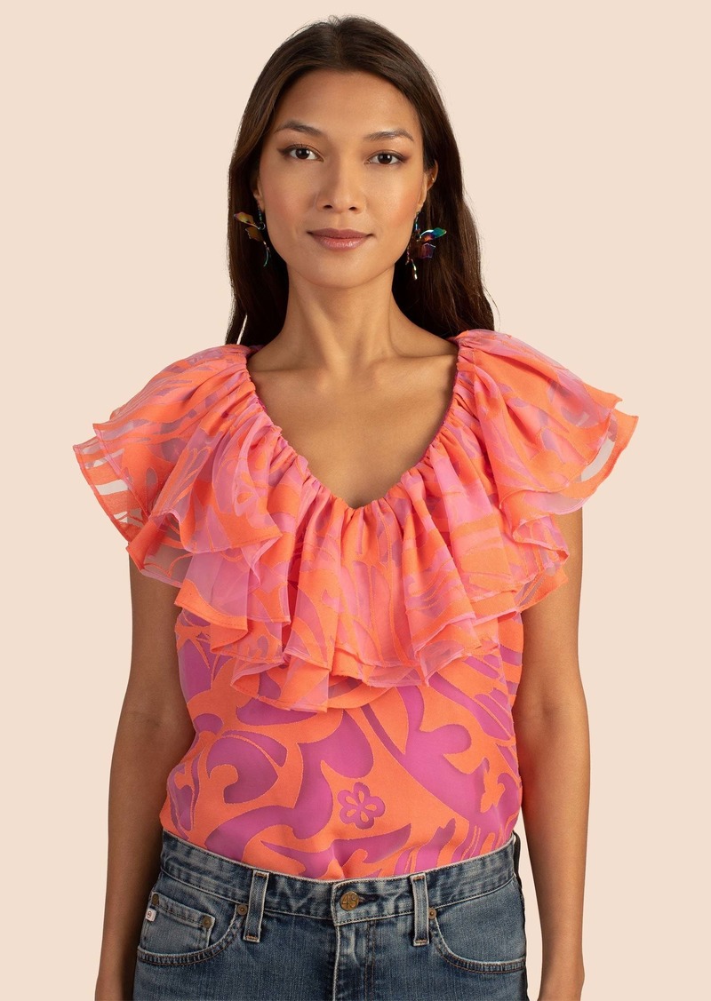 TRINA TURK  HOLLY TOP / CORAL/HYACINTH