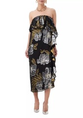 Trina Turk Itsuki Metallic Floral Strapless Midi-Dress