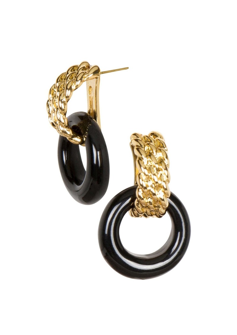 Trina Turk KENNETH JAY LANE  KJL BLACK/GOLD DOORKNOCKER EARRINGS / GOLD/BLACK