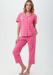 Trina Turk KOMAR - BEDHEAD  GEO HEX WOMEN'S SHORT SLEEVE CROPPED PANT JERSEY PJ SET / MULTI