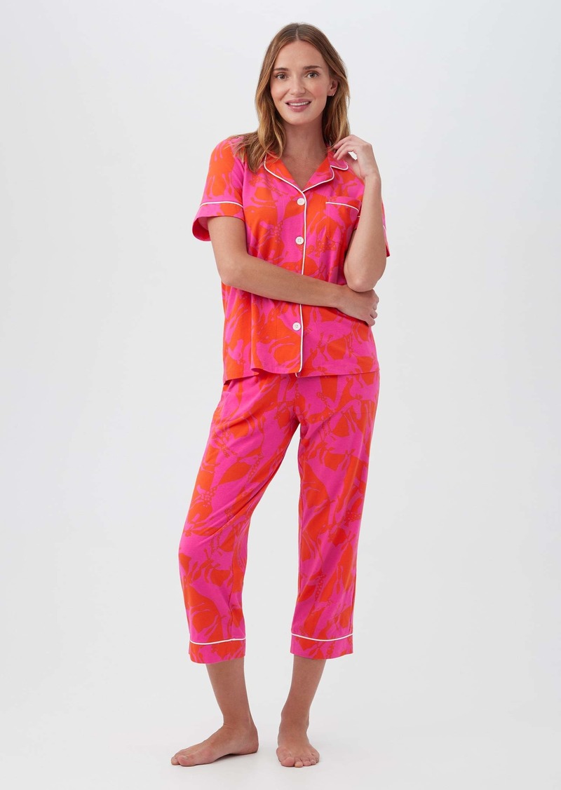 Trina Turk KOMAR - BEDHEAD  GIRAFFES WOMEN'S 3/4-SLEEVE CROPPED PANT JERSEY PJ SET / PINK