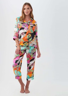 Trina Turk KOMAR - BEDHEAD  SKIPPER SWIRL WOMEN'S 3/4-SLEEVE CROPPED PANT SILK PJ SET / MULTI