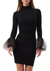 Trina Turk Larissa Merino Rib-Knit Mock-Turtleneck Minidress