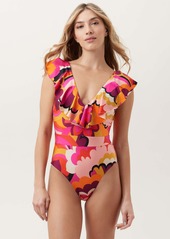 Trina Turk Swim Women's Fan Faire Ruffle Plunge One Piece Swimsuit / Multi 4