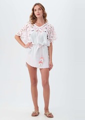 TRINA TURK SWIM  LAHAINA EMBROIDERED DRESS / WHITE/GERANIUM