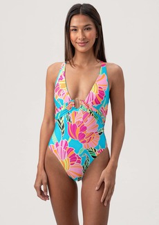 TRINA TURK SWIM  POPPY BELTED PLUNGE ONE PIECE / MULTI