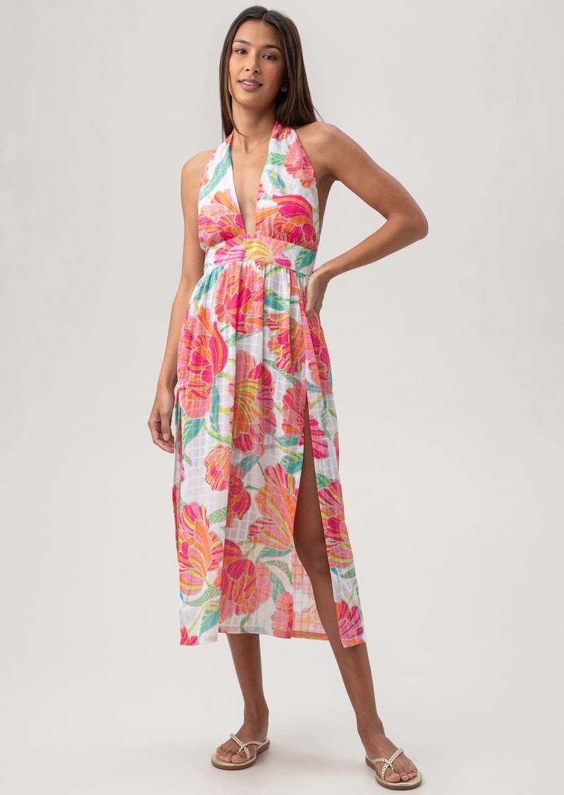 TRINA TURK SWIM  POPPY HIGH NECK MIDI DRESS / WHITE MULTI