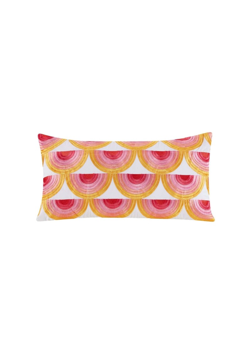 Trina Turk LICENSEE  SATIN STITCH EMBROIDERED PINK/YELLOW THROW PILLOW / PINK