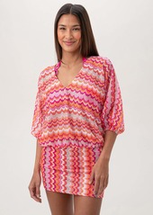 Trina Turk Swim Women's Zen Zig Zag Crochet V-Neck Short Swim Cover-Up Dress / Multi L/XL