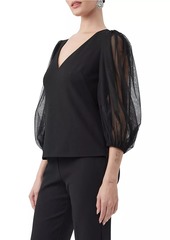 Trina Turk Lilith Tulle Puff-Sleeve Top