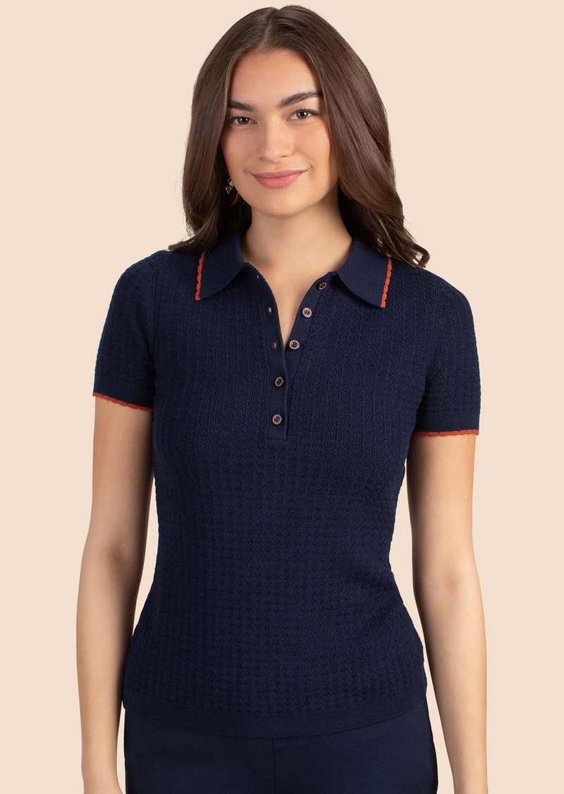 TRINA TURK  MILAN SHORT SLEEVE POLO / INDIGO/CINNAMON