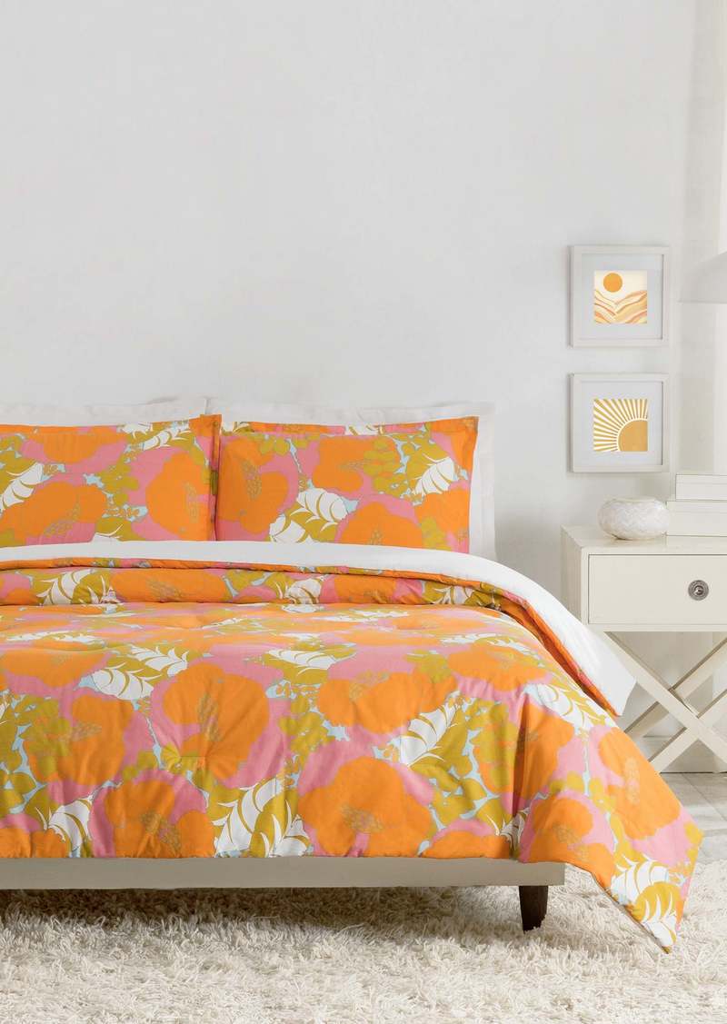 Trina Turk Peking Handicraft Inc  SUMMER FLORAL KING 3-PIECE COMFORTER SET / ORANGE