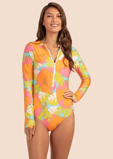 TRINA TURK SWIM  PLAYA DE FLOR HALF ZIP LONG SLEEVE PADDLE SUIT / MULTI