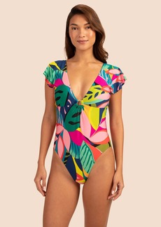 TRINA TURK SWIM  RAINFOREST FLUTTER SLEEVE MAILLOT / MULTI