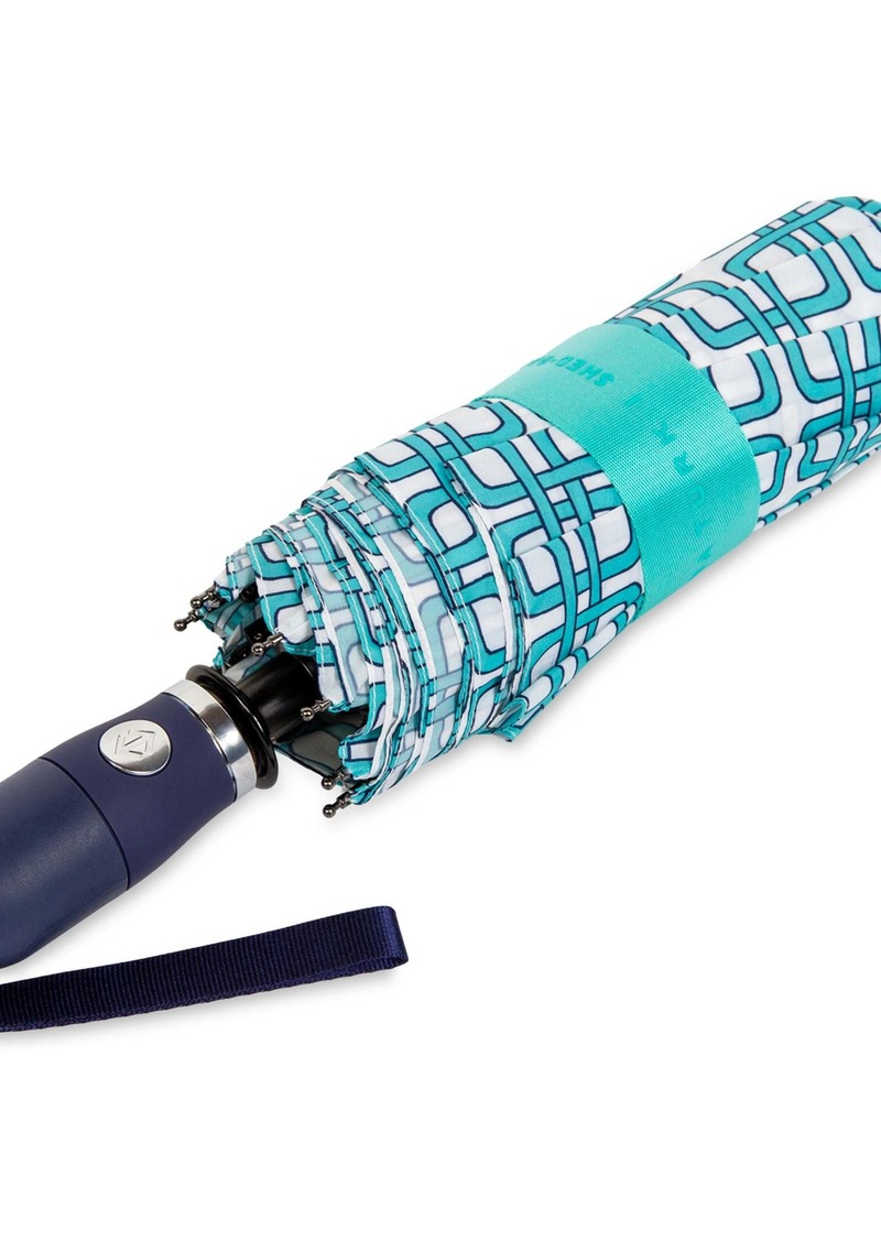 SHED RAIN  TRINA TURK BLUE BREEZE BLOCK COMPACT UMBRELLA / TURQUOISE