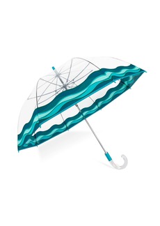 SHED RAIN  TRINA TURK BLUE WAVES OF CAPRI CLEAR BUBBLE UMBRELLA / TURQUOISE