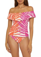 Trina Turk Sheer Tropics Ruffled Tankini Top