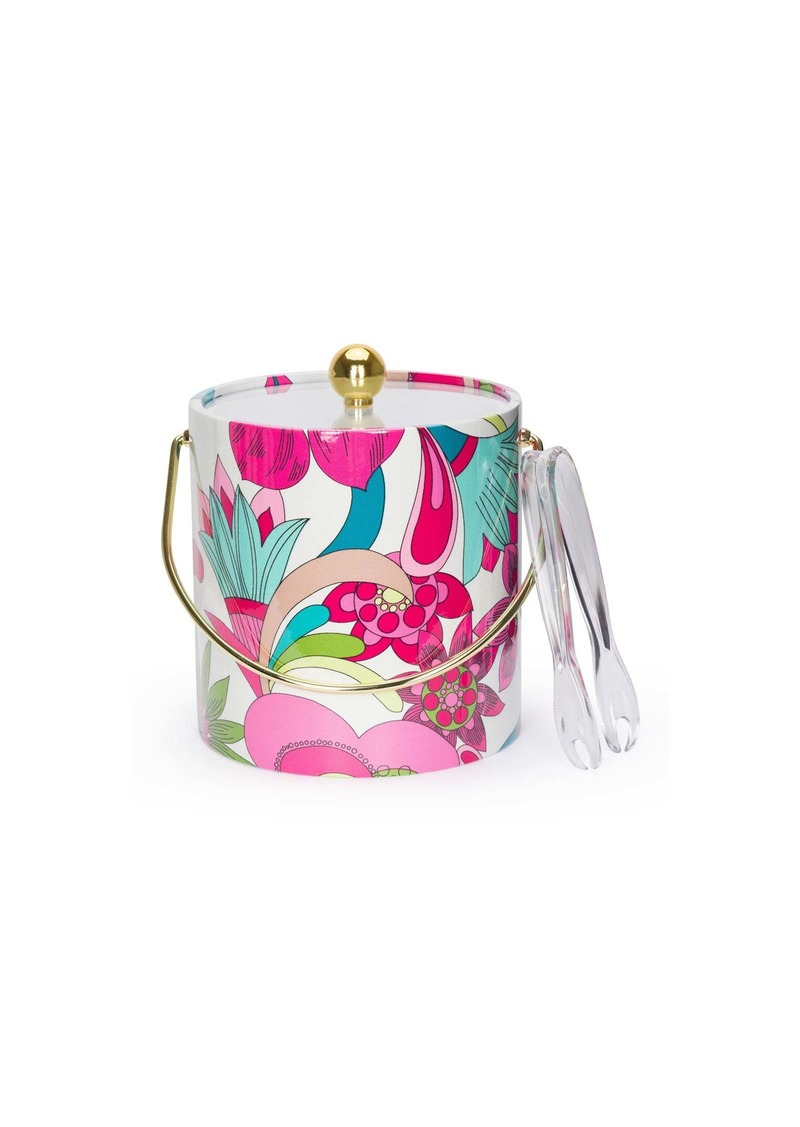 THIRD PARTY  TRINA TURK PRINTED ICE BUCKET WITH TONGS / PINK