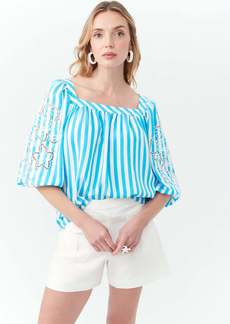 TRINA TURK  CATEROLA TOP / BLUE GROTTO/WHITEWASH