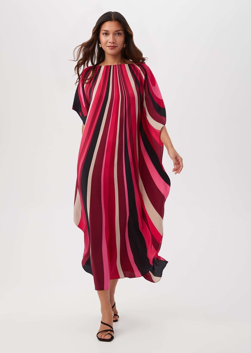 Trina Turk Jalani Silk Maxi Caftan Dress With Dolman Sleeves / Fairy Fuchsia Multi L