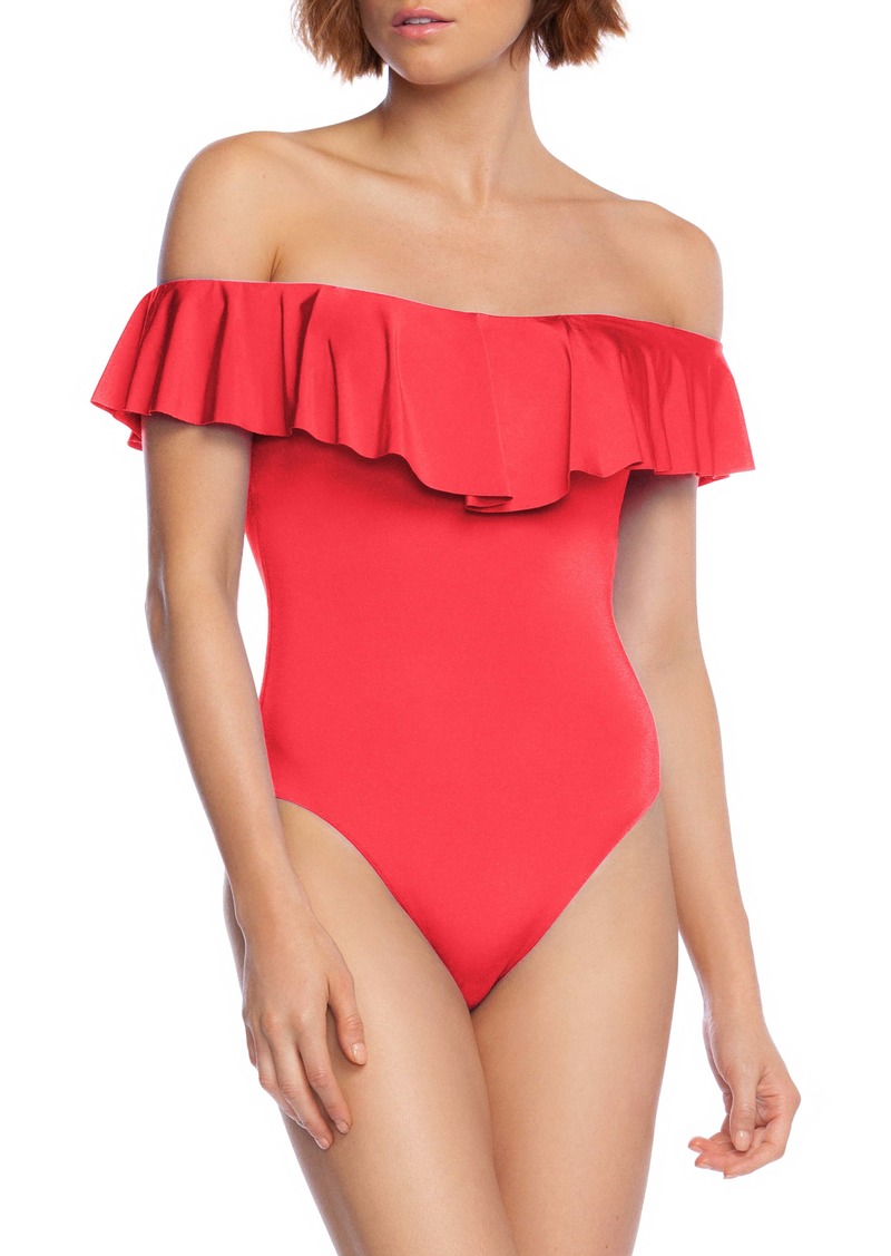 trina turk off the shoulder swimsuit