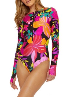 Trina Turk Solar Floral Half Zip Long Sleeve One-Piece Rashguard Swimsuit