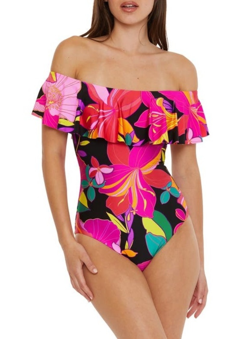 Trina Turk Solar Floral Ruffle Off the Shoulder One-Piece Swimsuit