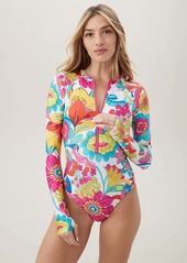 Trina Turk Swim Women's Fontaine Long Sleeve Zip Up One Piece Paddle Suit / Multi L