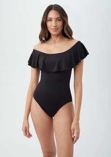 Trina Turk Swim Women's Monaco Off The Shoulder Ruffle One Piece Swimsuit / Black 12