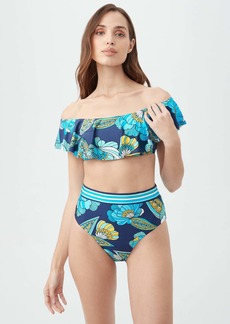 TRINA TURK SWIM  WOMEN'S PIROUETTE OFF THE SHOULDER RUFFLE BANDEAU SWIM TOP / MULTI