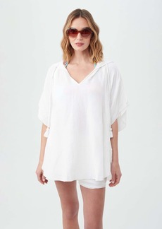 Trina Turk Swim Women's Serene Bubble Gauze Short Sleeve Poncho Swim Cover-Up / White L/XL