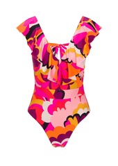 Trina Turk Swim Women's Fan Faire Ruffle Plunge One Piece Swimsuit / Multi 4