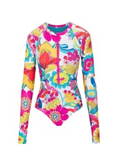 Trina Turk Swim Women's Fontaine Long Sleeve Zip Up One Piece Paddle Suit / Multi L