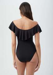 Trina Turk Swim Women's Monaco Off The Shoulder Ruffle One Piece Swimsuit / Black 12