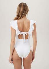 Trina Turk Swim Women's Monaco Ruffle Plunge One Piece Swimsuit / White 12