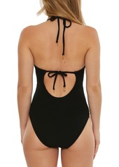 Trina Turk Women's Black Sands Textured Plunge-Neck One-Piece Swimsuit - Black