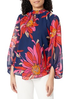 Trina Turk womens Floral Mock Neck Blouse   US